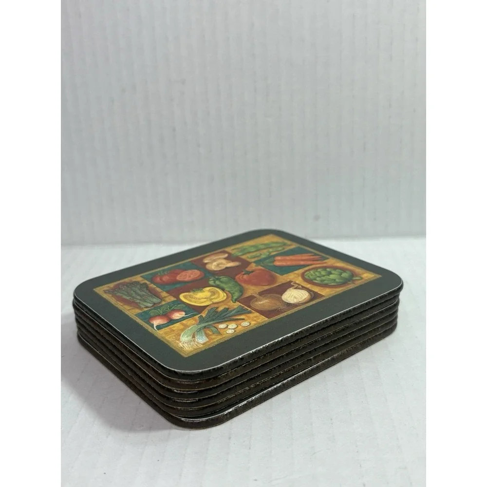 Jason New Zealand Drink Coasters‎ Set of 6 Cork Back Vegetables colorful